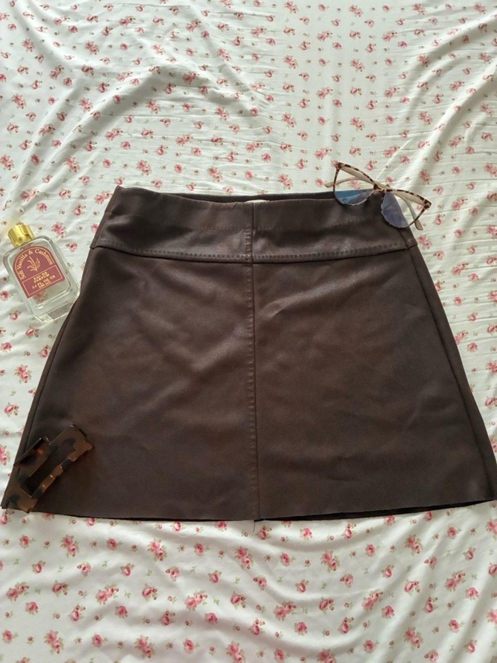 Max Studio Dark Brown Faux Leather Mini Skirt
